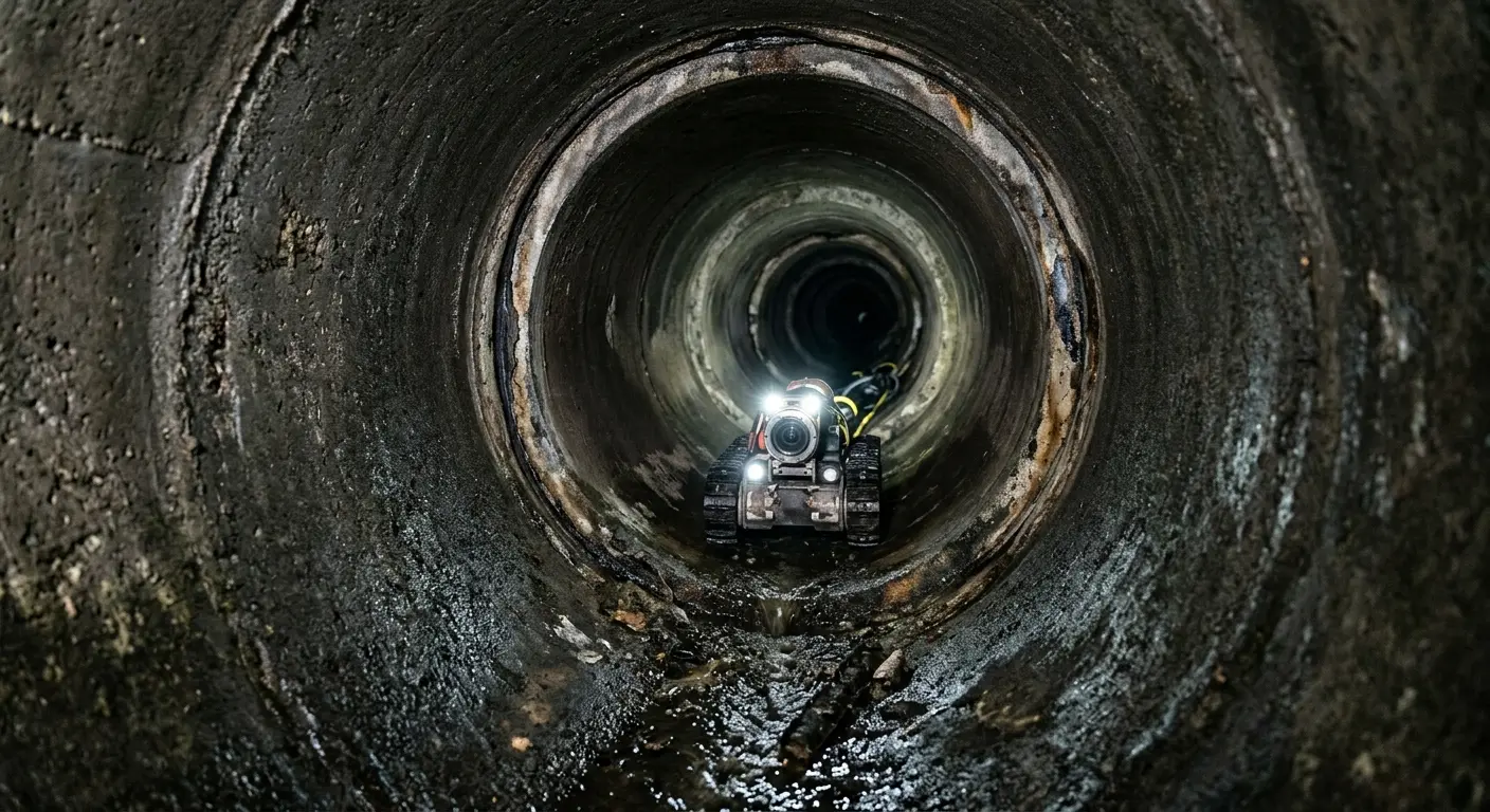 Robotic sewer camera inspecting pipe interior for Drain Snake Service in Rockingham